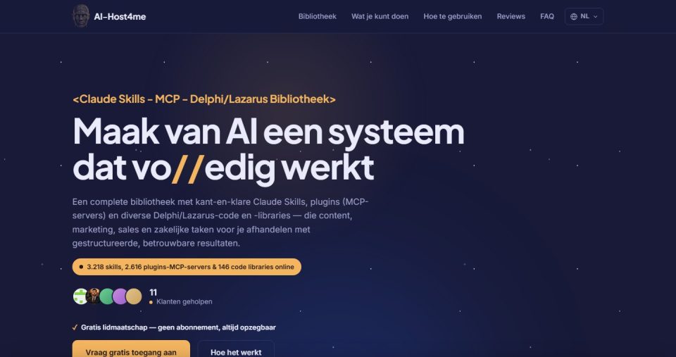 Schermafdruk van de homepage van AI-Host4me (ai-host4me.nl), september 2026