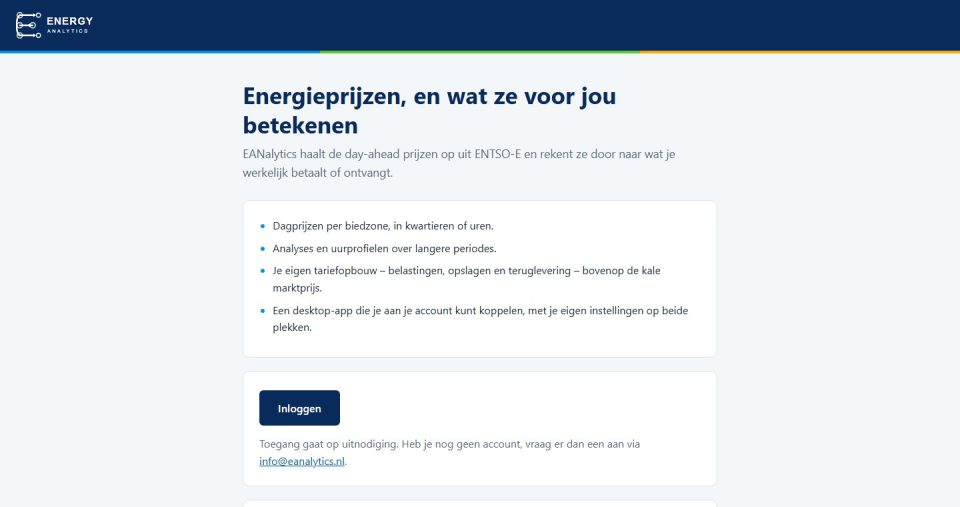 Schermafdruk van de homepage van EANalytics (eanalytics.nl), september 2026
