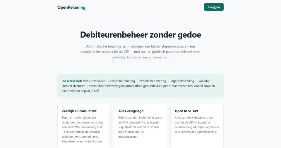 Schermafdruk van de homepage van OpenRekening (openrekening.nl), september 2026